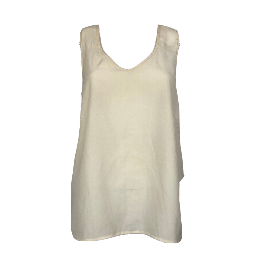 BCBG Tank Top Womens Sz‎ M Ivory Sheer Chiffon V-Neck Gathered Back Sleeveless